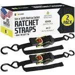 DC Cargo Retractable Ratchet Straps w/ S-Hooks + Soft Loop 1&#034; x 10&#039; 2-pack