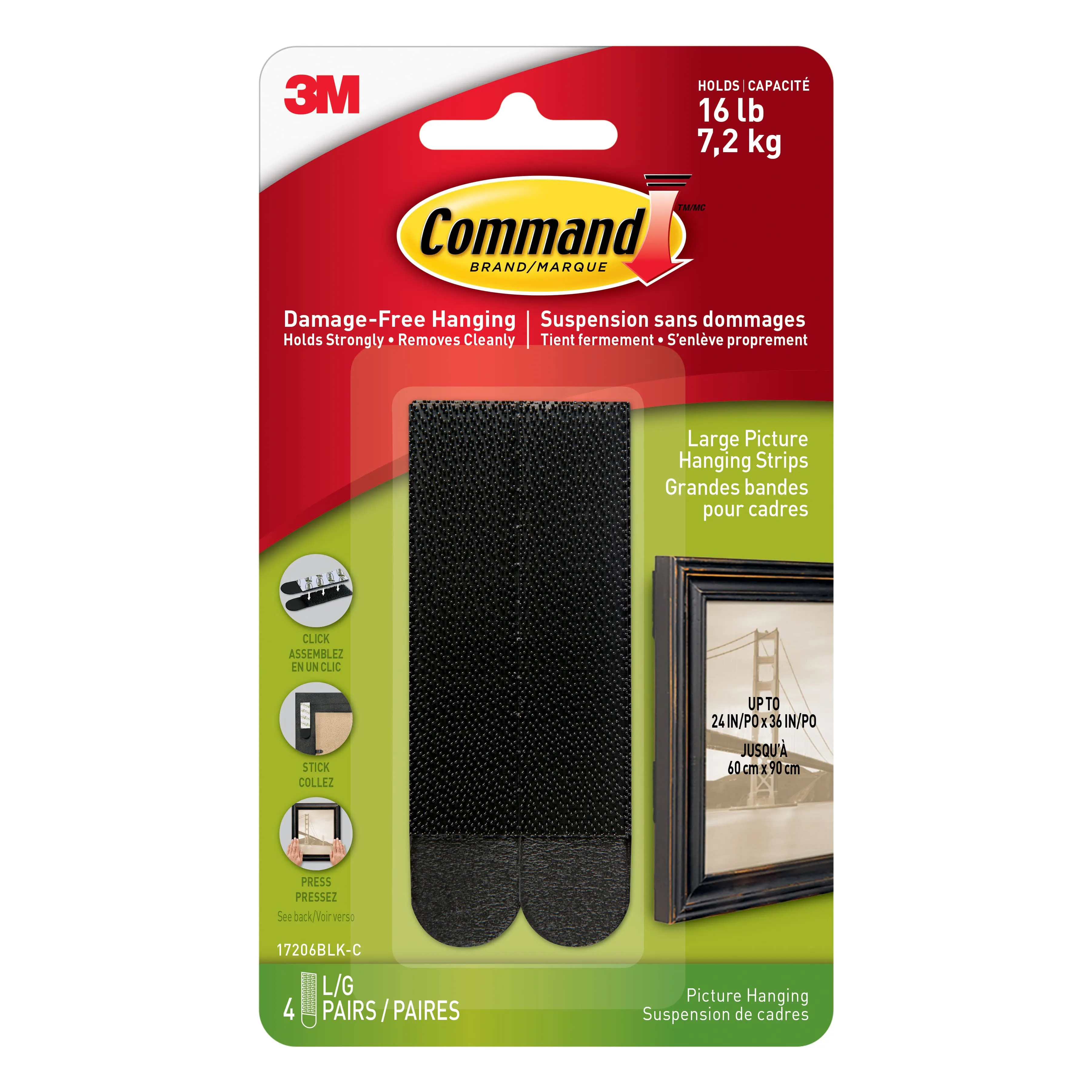 Command Picture Hanging Strips, Large - 4 pairs