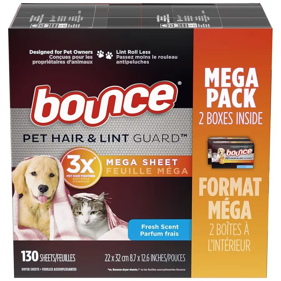 Pet Hair and Lint Guard Mega Dryer Sheets Fresh, Extra Large