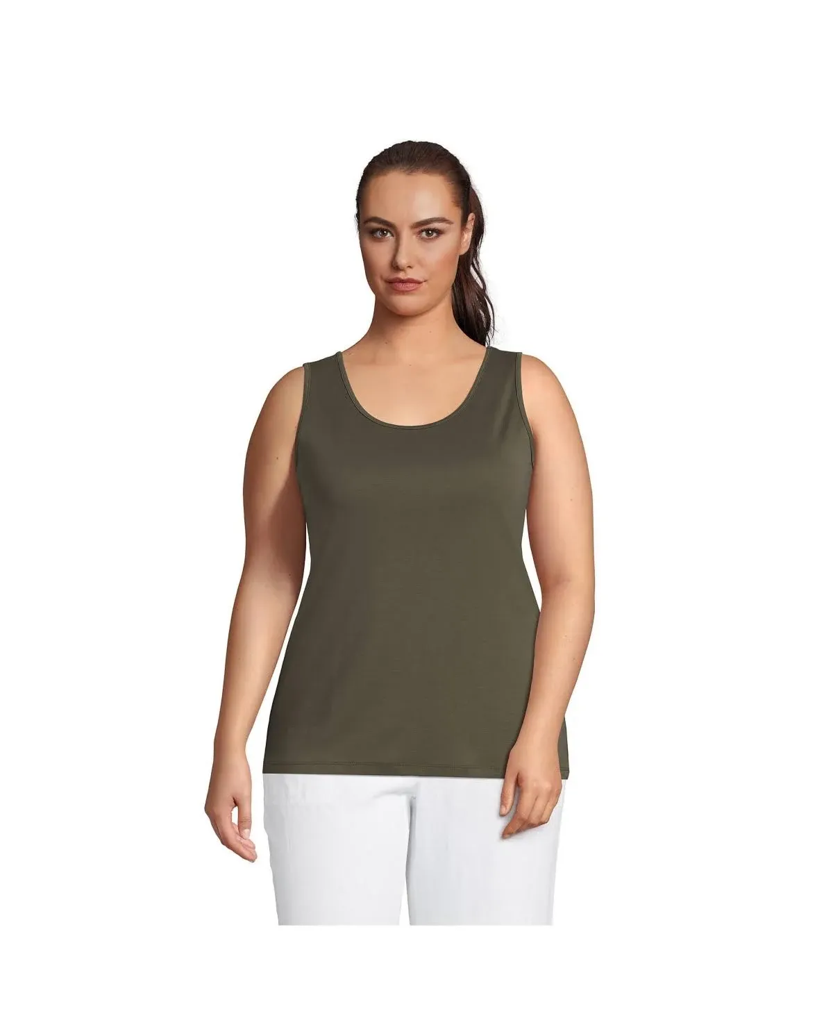 Lands' End Women's Plus Size Cotton Tank Top, Size: 2XL, Green