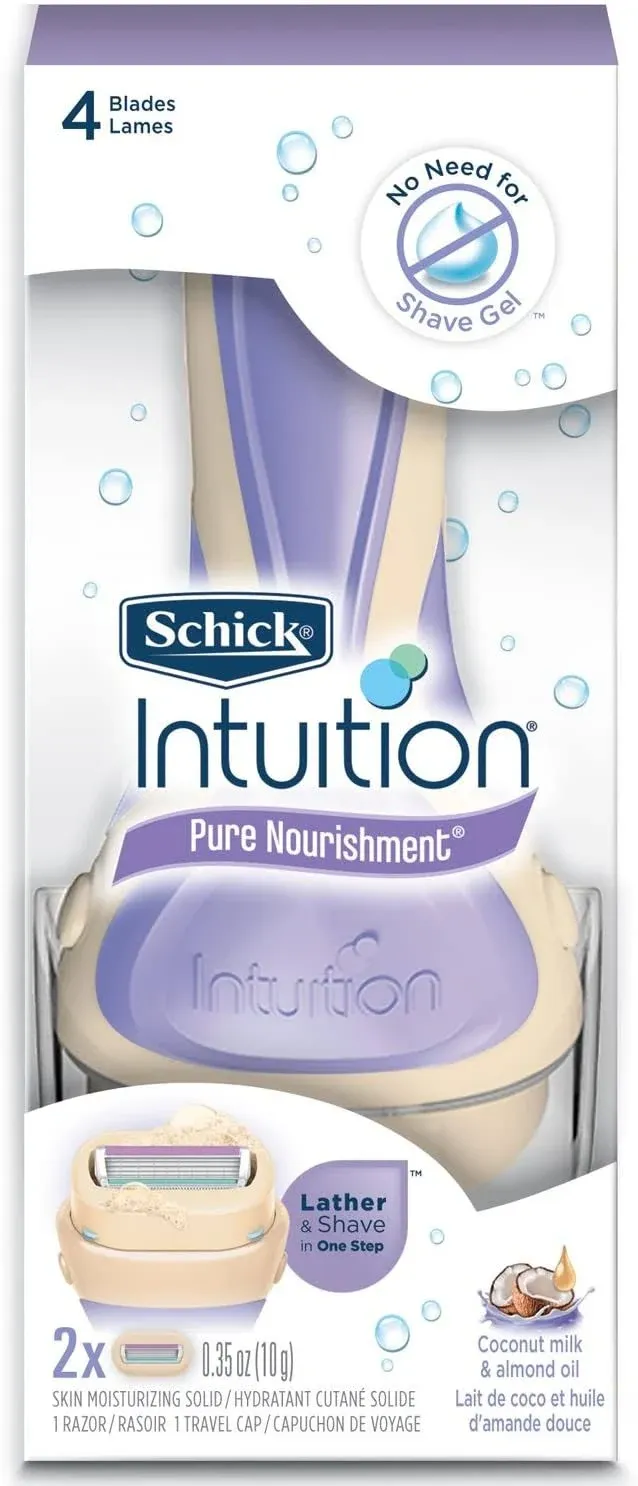 Schick Intuition Pure Nourishment Womens Razor Refills with Coconut Milk and Almond Oil, 12 count