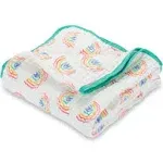 LollyBanks Muslin Baby Blanket, 100% Cotton Lightweight Muslin Quilt, 47 x 47 Inches 6 Layers Baby Blanket for Boys and Girls, Soft and Breathable Baby Quilt, Baby Essentials (Rainbow Print)