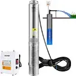 VEVOR Deep Well Submersible Pump, 3HP 230V/60Hz, 37GPM 640 ft Head, with 33 ft Cord & External Control Box, 4 inch Stainless S