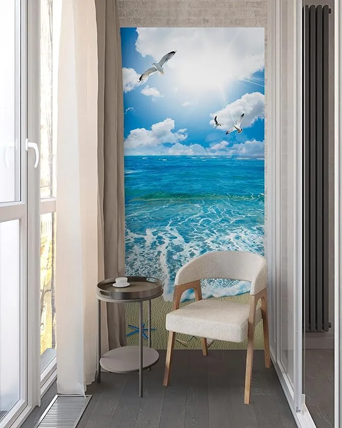 FLFK Door Sticker - Door Mural Peel and Stick, Removable Self-Adhesive Ocean Door Wallpaper for Home Decor, 30.3 "W x 78.7 "L, Set of 2 Sheets