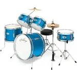 Ashthorpe 5-Piece Complete Junior Drum Set with Brass Cymbals - Advanced Beginner Drum Kit - Blue