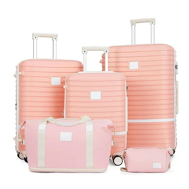 Joyway Hardside Luggage Set 5-Piece Set &TSA Lock (Expandable Suitcase20"24")28-in Checked Luggage-Pink