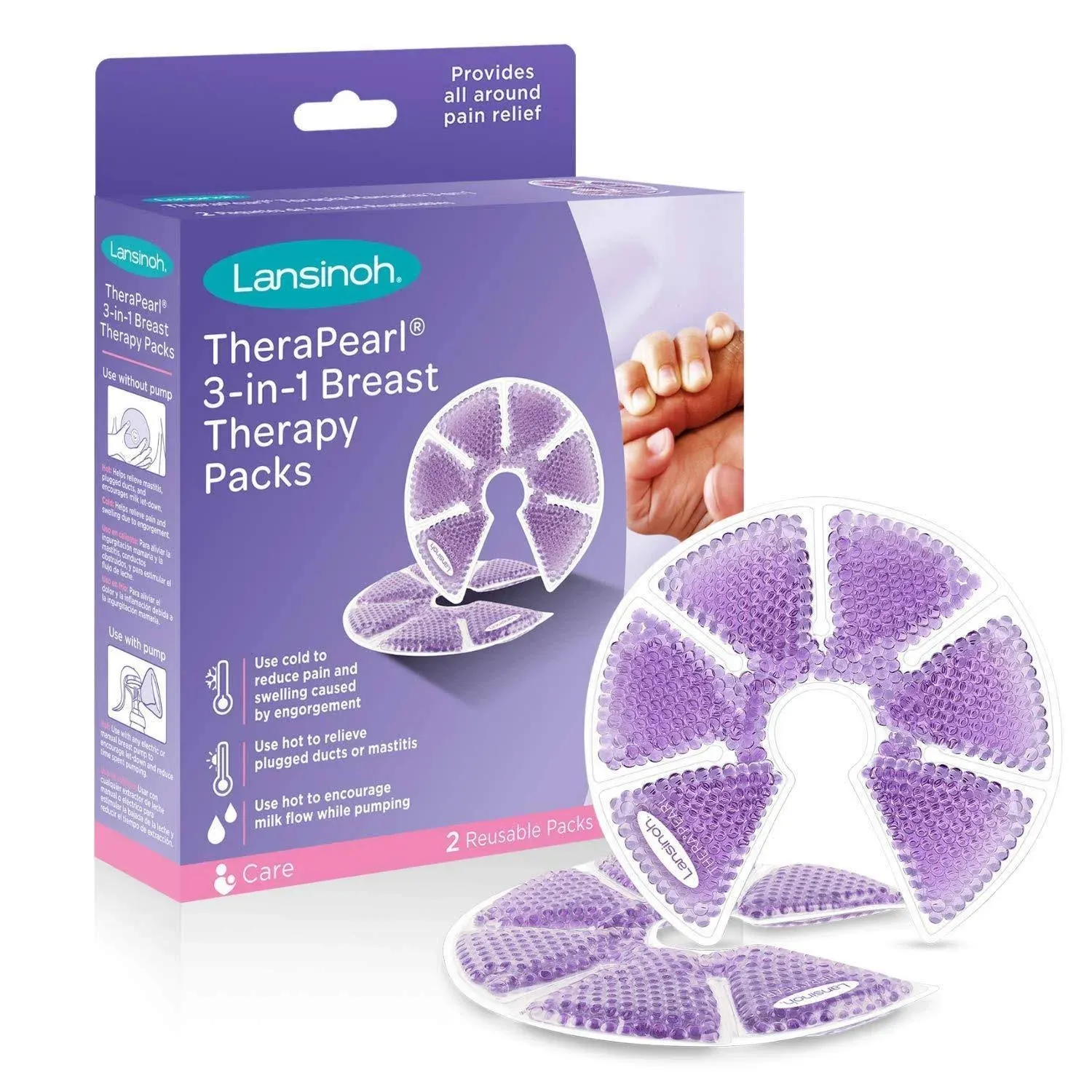 Lansinoh TheraPearl 3-in-1 Hot or Cold Breast Therapy, 2 Count