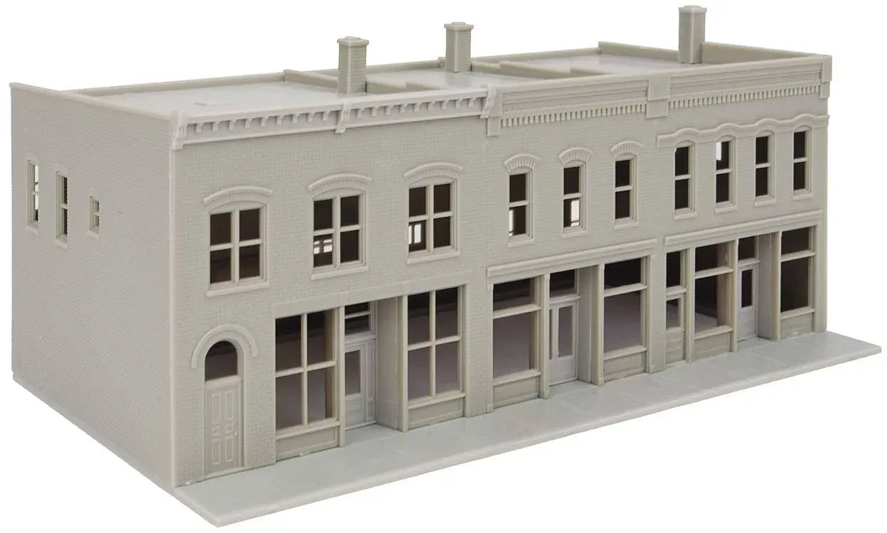 Walthers Cornerstone 1/160 N Scale Merchant&#39;s Row III w/ 3 Storefront Brick Businesses, Easy-To-Build Structure Kit 933-3851