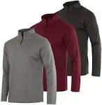 Real Essentials Men's Dry-Fit Quarter Zip Long Sleeve Athletic Performance Pullover (3 Pack