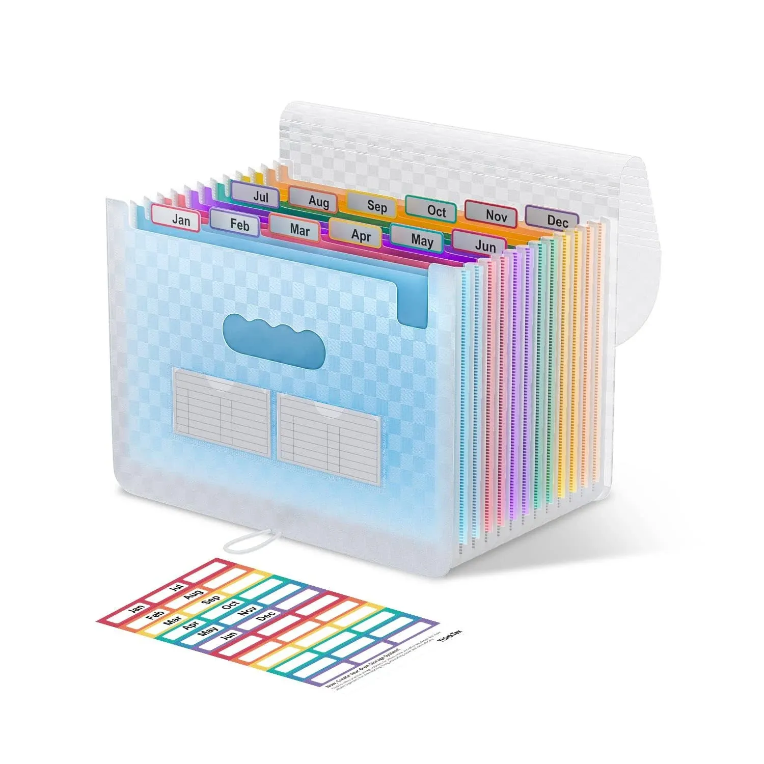 ThinkTex Accordian File Organizer, 12 Pockets Expanding File Folders, Portable Monthly Bill Receipt Organizer, Colorful Tabs, Letter/A4 Size - Blue