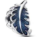 Curved Feather Charm Silver Blue