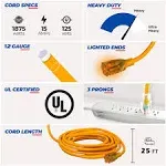 200ft Power Extension Cord Outdoor &amp; Indoor - Waterproof Electric Drop Cord C...