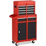 2-in-1 Tool Chest & Cabinet with 5 Sliding Drawers-Black & Red