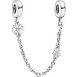 Pandora Daisy Flower Safety Chain Charm - Compatible Moments Bracelets - Jewelry for Women - Gift for Women in Your Life - Made with Sterling Silver & Cubic Zirconia, No Box