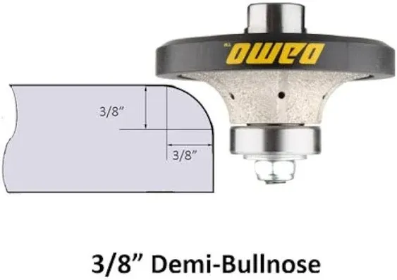 DAMO 3/8 inch Demi Bullnose Half Bullnose Roundover Coarse Diamond Hand Profiler Router Bit Profile Wheel with 5/8-11 Thread for Granite Concrete Marble Countertop Edge