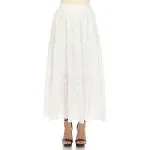 White Mark Women's Pleated Tiered Maxi Skirt, Large