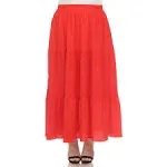 White Mark Plus Size Pleated Tiered Maxi Skirt Red / 3X