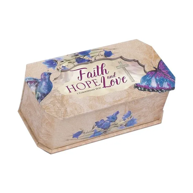 Cottage Garden Faith Hope and Love Butterfly and Bird Glitter Musical Box Plays ...