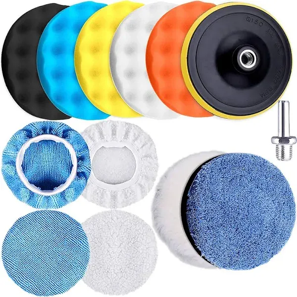 SIQUK 13 Pieces Buffing Pads 6 inch Car Polishing Pad Kit Foam Polish Pads Wax Buffer Polisher Attachment for Drill