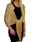 ShineGlitz Shawls and Wraps for Evening Dresses, Metallic Sparkle Womens Wedding Gold Shawl