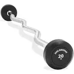 Philosophy Gym Rubber Fixed Barbell, 20 lb Pre-Loaded Weight EZ Curl Bar for Strength Training & Weightlifting