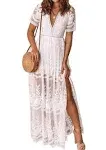 MERMAID'S CLOSET Women's Casual Off Shoulder Lace Maxi Dress Boho White Bridesmaid Wedding Evening Party Dresses