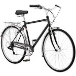 Schwinn Wayfarer Adult Bike Hybrid Retro-Styled Crusier, 18-Inch/Medium Steel Step-Over Frame, 7-Speed Drivetrain, Rear Rack, 700c Wheels, Black, Size