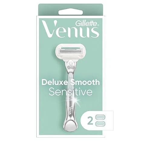 Gillette, Venus, Maquinilla de afeitar y cartuchos Deluxe Smooth Sensitive, 1 maquinilla de afeitar y 2 cartuchos