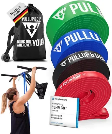 PULLUP & DIP Fitness Bands, Resistance Bands with Bag, Door Anchor (with Sets) and Exercise Guide - Single & in Value Set, Pull-Up Band Fitness Band for Calisthenics