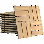 10PCS 12&#034; x 12&#034; Acacia Wood Deck Tiles Interlocking Patio Pavers Check Pattern