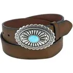 Ariat Women's Brown and Oval Buckle with Turquoise Center Belt