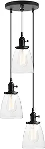 Pathson 3 Lights Pendant Lighting, Industrial Dining Pendant Lights with Clear Glass, Bathroom Pendant Light Fixtures Hanging Lamps for Kitchen Island Living Room (Black)