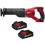 Milwaukee 2621-20-48-11-1837 M18 18V Lithium-Ion Cordless SAWZALL Reciprocating Saw with Two 3.0Ah Batteries