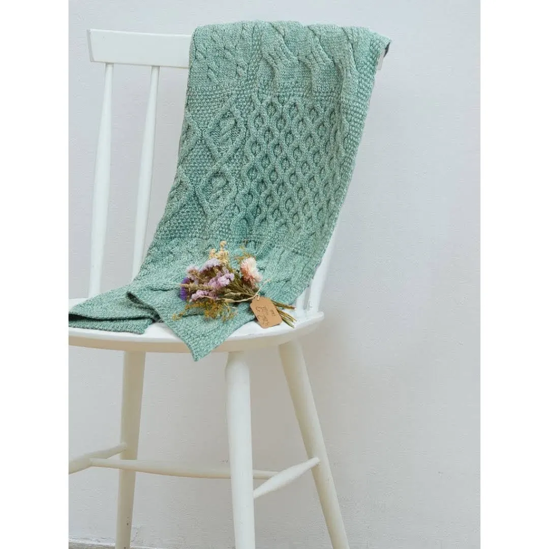 Aran Woollen Mills Supersoft Merino Aran Baby Blanket: Sea Foam Green