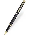 Personalized Waterman Fountain Pen | Engraved Waterman Hemisphere Fountain Pen Medium Nib - Glossy Black Finish with Gold Trim, Gift Box, Starter Ink.