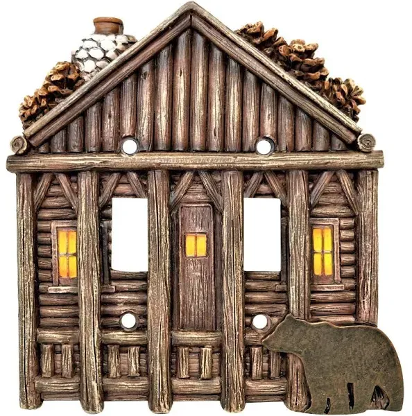 Cozy Cabin with Bear Double Switch Cover Cabin Lodge Style Home Décor