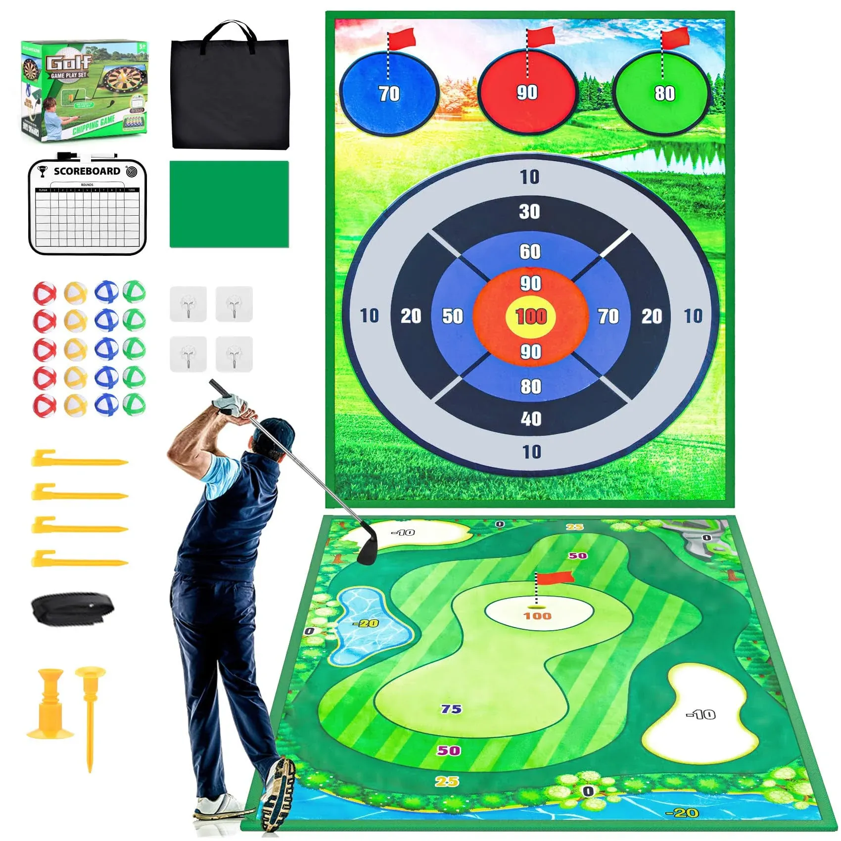 Ember Rock Double-Sided Chipping Golf Game Mat and Darts Mat