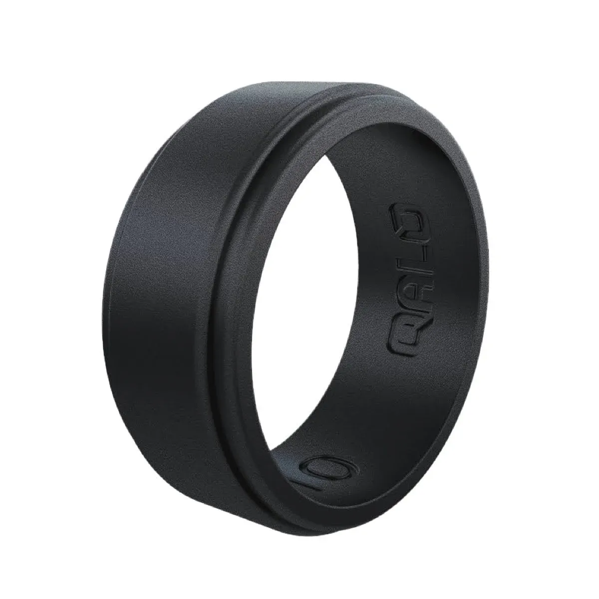 Qalo Men's Metallic Polished Step Edge Silicone Ring Tungsten / 10