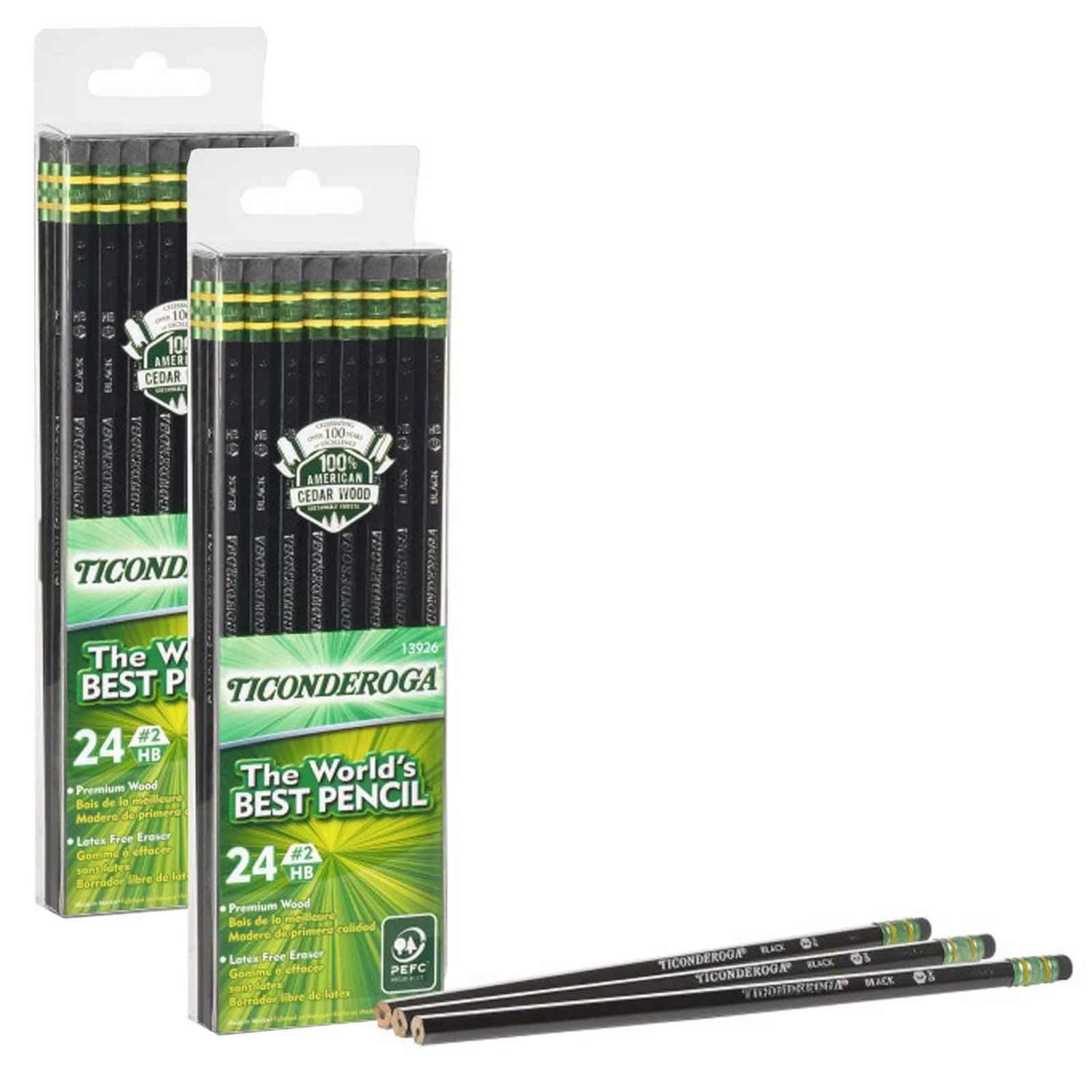 Ticonderoga Pencils, #2 Soft, Black, Unsharpened, 24 per Pack, 2 Packs