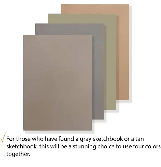 Toned Gray & Tan 4 Colors Sketchbook Paper Pad for Oil Pastel Colored Pencils Charcoal, 7.2 x 10”, f40 Sheets Papelsino