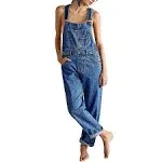 TINXIEA Women Casual Wide Leg Denim Jumpsuit Loose Wide Strap Suspender Overalls One Piece Baggy Long Jeans Bib Pants Romper (Blue, XL)