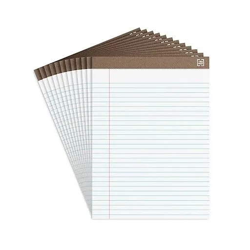 Tru Red Notepads, 8.5" x 11.75", Wide Ruled, White, 50 Sheets/Pad, Dozen Pads/Pack (TR58185)