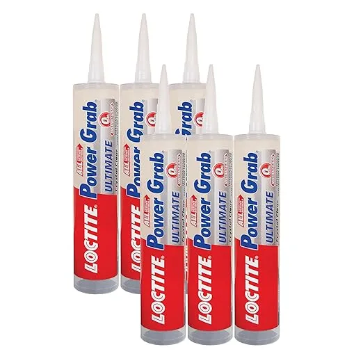 Loctite Power Grab Ultimate Crystal Clear Construction Adhesive - Versatile Construction Glue for Glass, Wood, Metal & More - 9 fl oz Cartridge, 6 Pack