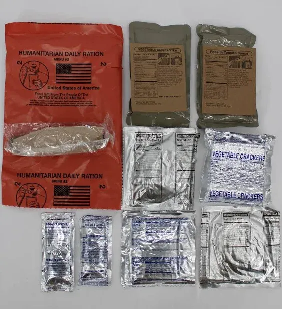 1 Meal HUMANITARIAN DAILY RATION MRE - RANDOM MENU - Inspection date of 10/2022 or Newer