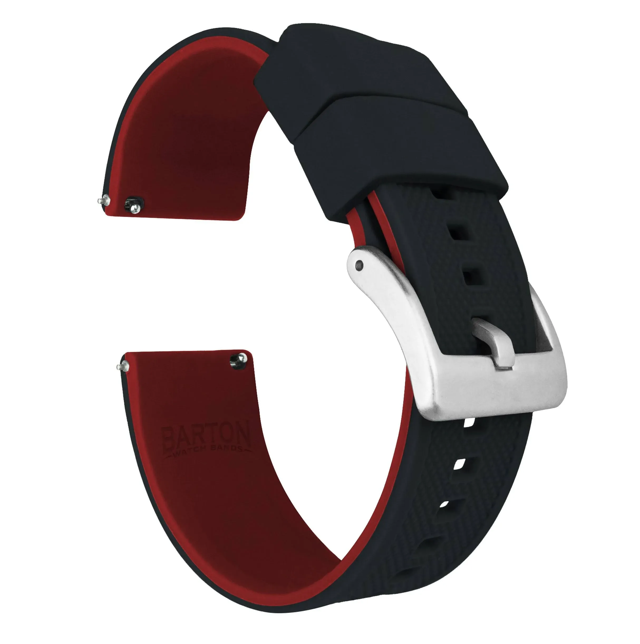 Black Top Crimson Red Bottom Elite Silicone Watch Band Stainless Steel / Standard / 20mm