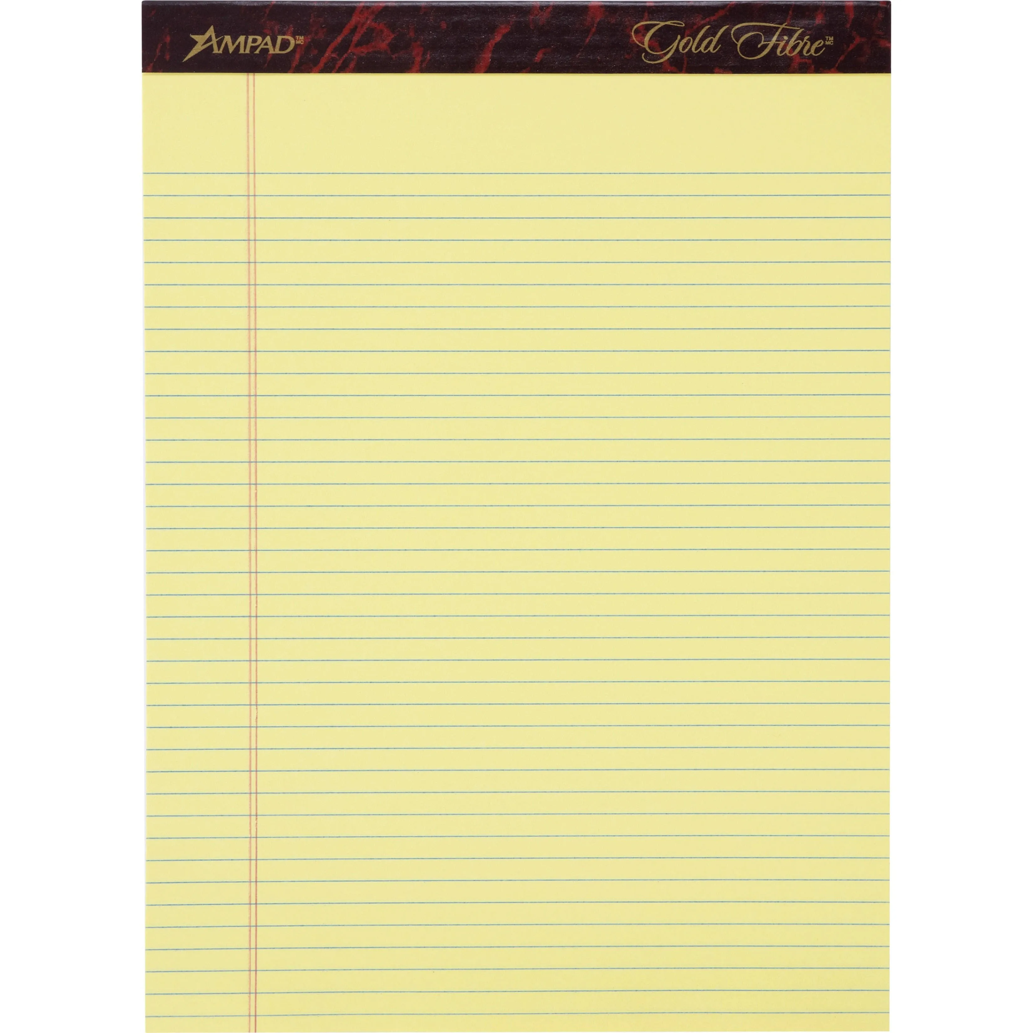 Ampad Gold Fibre Notepads, 8.5" x 11.75", Narrow Ruled, Canary, 50 Sheets/Pad, 12 Pads/Pack (TOP 20-022)