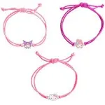 Hello Kitty Sanrio Girls Cord Bracelet 3-Piece Set with Kuromi, My Melody Charms, Officially Licensed