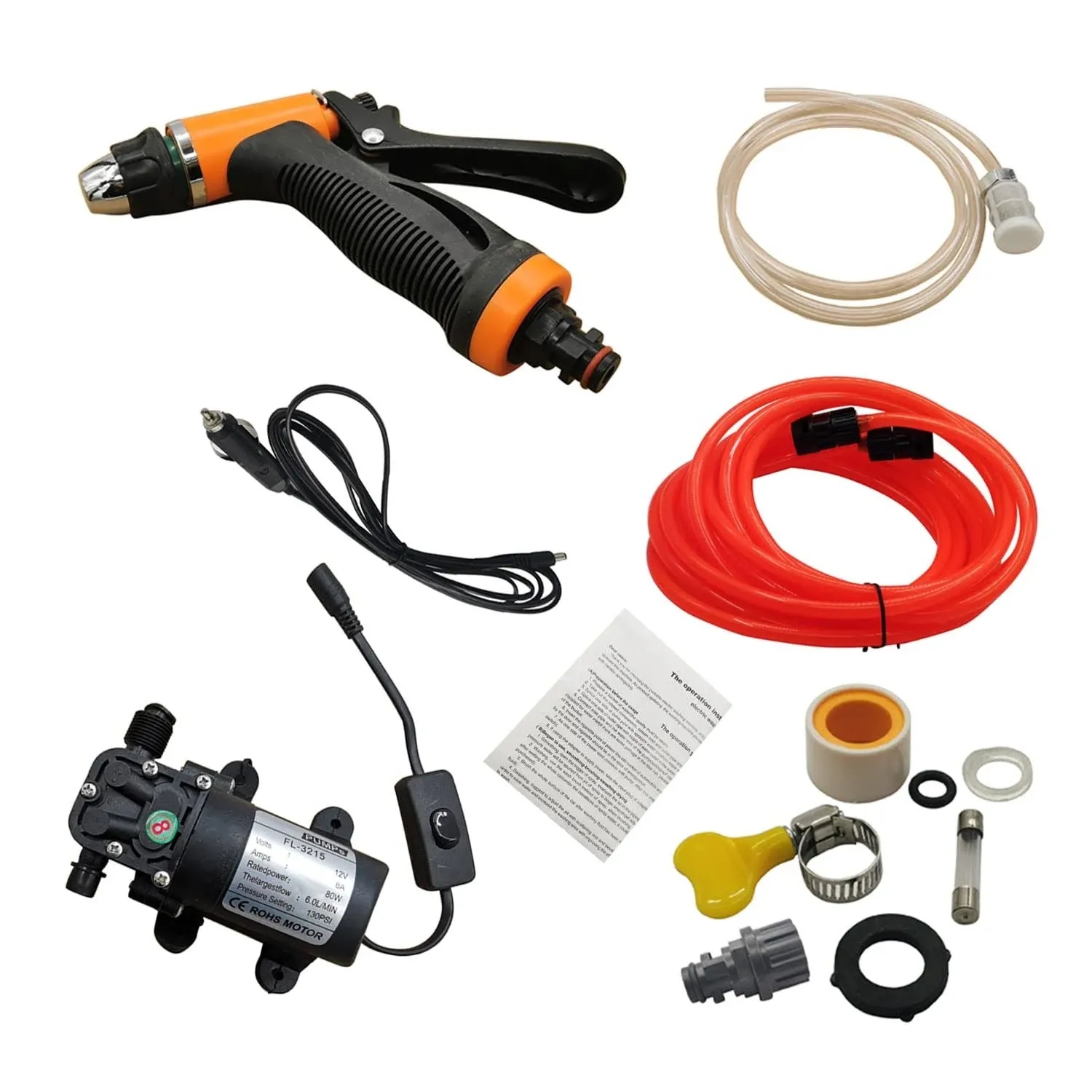 12V Portable Universal Car Washer Gun High Pressure Car Cleaner Electric Water Pump Kit Black