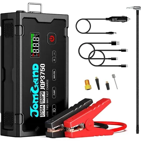 JQP3750 Jump Starter with Air Compressor, 3750A 12V Car Battery Booster Pack for Upto 10L Gas and 8.5L Diesel Engines, Jump Box and with 150PSI Tire Inflator, PD 60W Two-Way Fast Charging