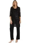 R&M Richards Womens 3PC Lace Pant Suit Black 8